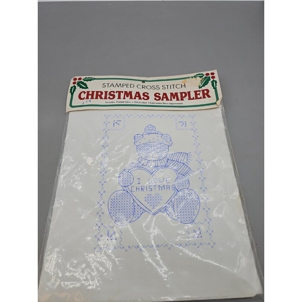 NEW Vintage Bucilla Stamped Cross Stitch Christmas Bear #63369 Holiday Craft